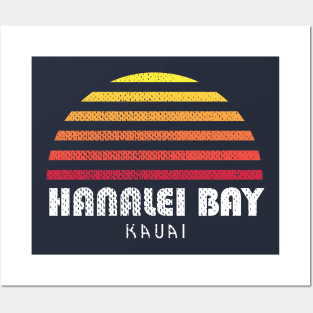 Hanalei Bay Kauai Hawaii Retro Sunset Family Beach Vacation Posters and Art